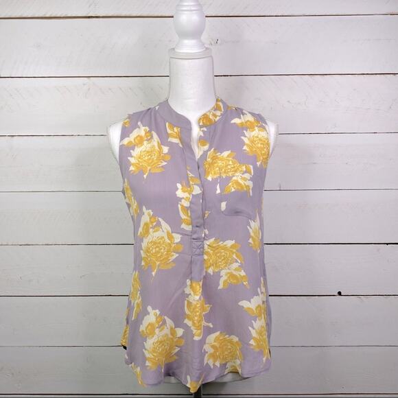 PORRIDGE Anthropologie Silverton Violet Floral Sleeveless Tank Blouse‎ Size XS - Picture 2 of 12